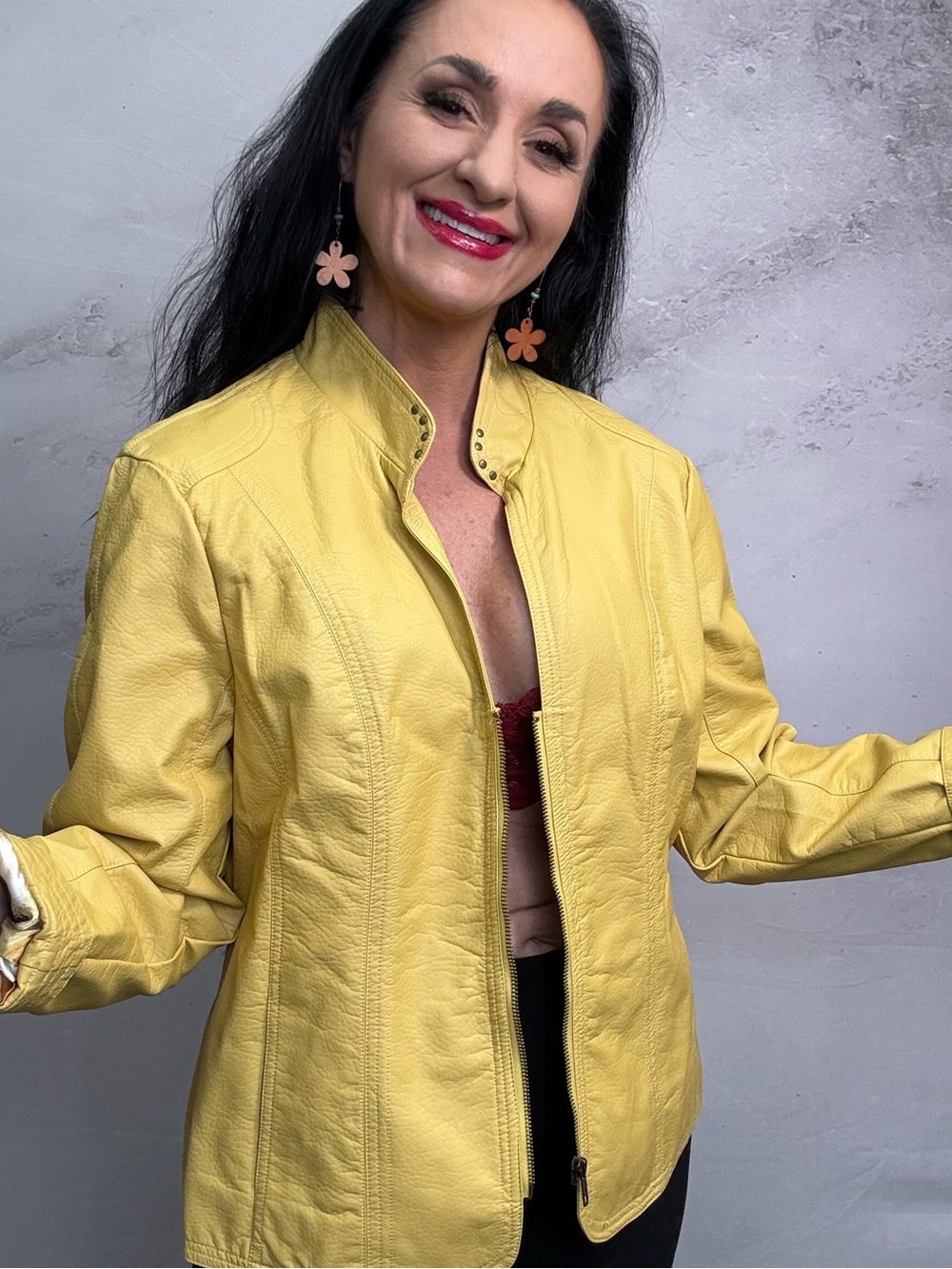 Citrus Yellow Leather Zip-Front Jacket